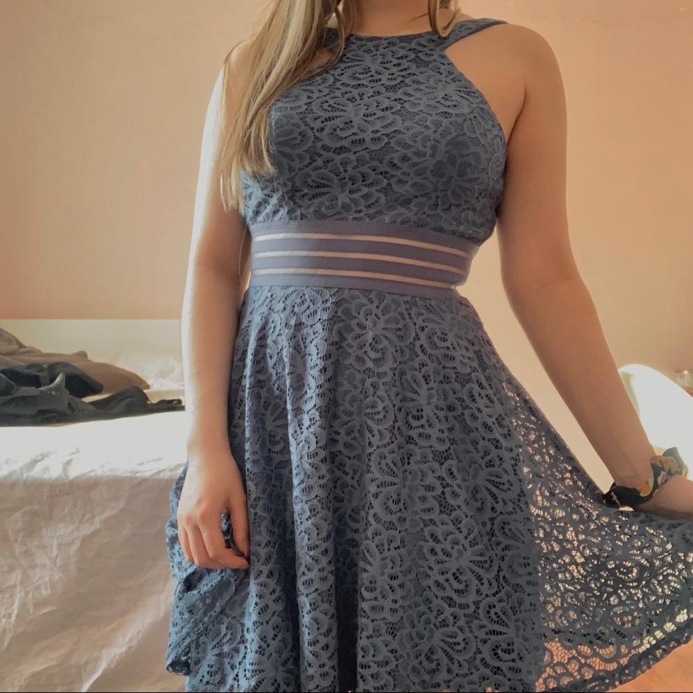 Juniors’ Blue Lace Fit & Flare dress